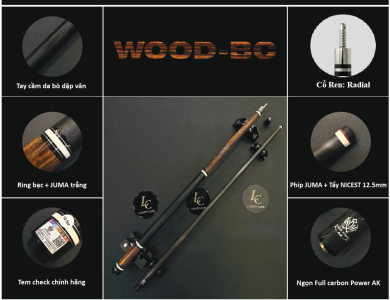 Gậy Bida Lỗ Leadsuper WOOD-BC –Ngọn Full Carbon Chính Hãng