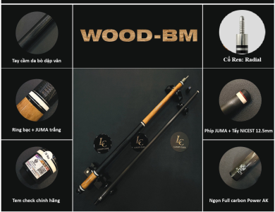 Gậy Bida Lỗ Leadsuper WOOD-BM –Ngọn Full Carbon Chính Hãng
