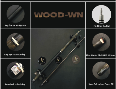 Gậy Bida Lỗ Leadsuper WOOD-WN –Ngọn Full Carbon Chính Hãng