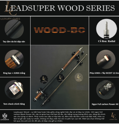Gậy Bida Lỗ Leadsuper WOOD-BC –Ngọn Full Carbon Chính Hãng