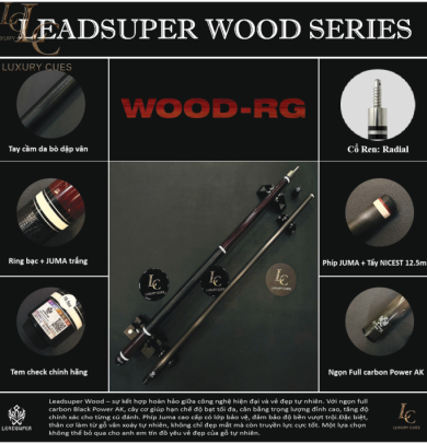 Gậy Bida Lỗ Leadsuper WOOD-RG –Ngọn Full Carbon Chính Hãng