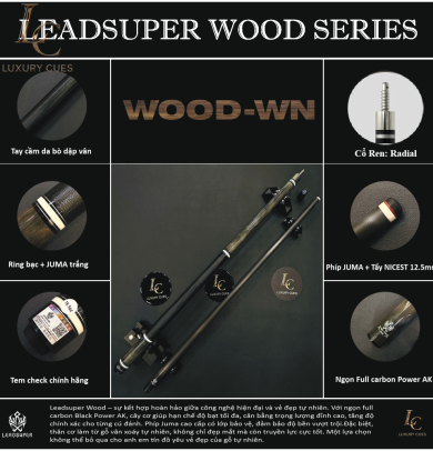 Gậy Bida Lỗ Leadsuper WOOD-WN –Ngọn Full Carbon Chính Hãng