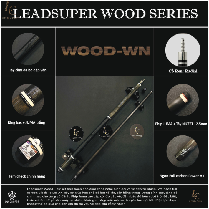 Gậy Bida Lỗ Leadsuper WOOD-WN –Ngọn Full Carbon Chính Hãng