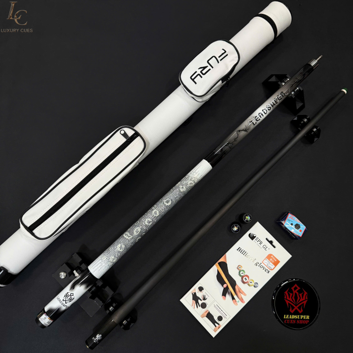Gậy Bida Lỗ Leadsuper LS-A Trắng Xám –Ngọn Full Carbon Chính Hãng Cao Cấp